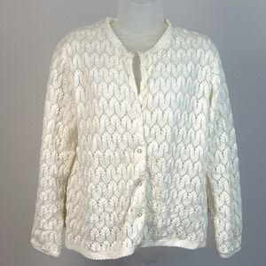 Cream Ivory Cable Knit Button Front Cardigan Sweater Vienna Lace Grandmacore VTG